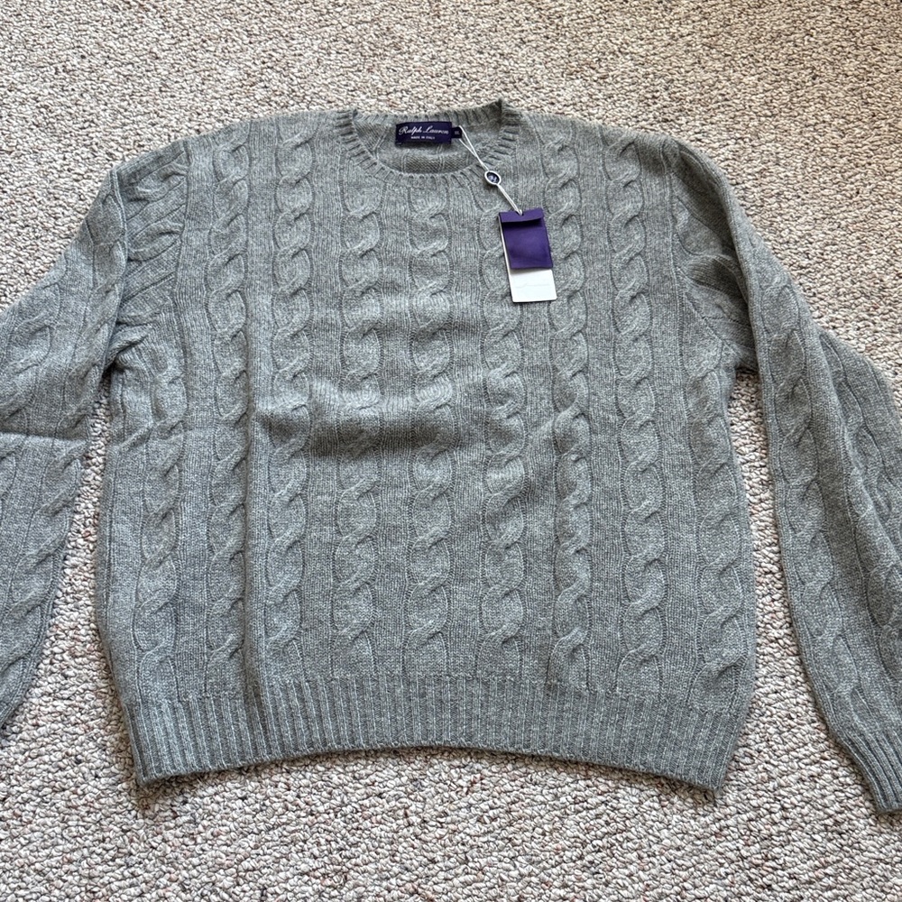 NWT Ralph Lauren Purple Label 100% Cashmere Cable Knit Crewneck Sweater